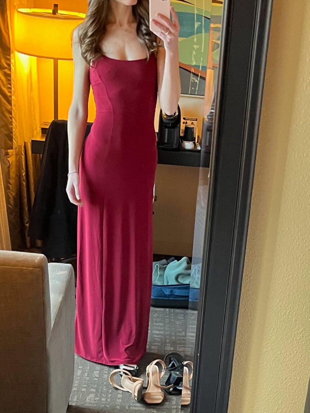 ASOS DESIGN lace up back maxi slip dress in burgundy